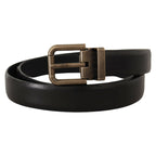 Dolce & Gabbana Black Calf Leather Brushed Brass Box Buckle Belt