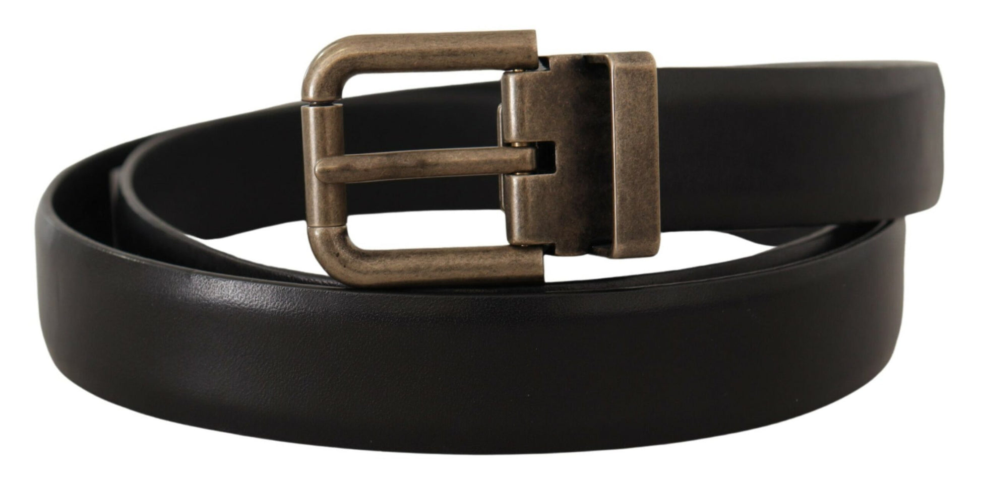 Dolce & Gabbana Black Calf Leather Brushed Brass Box Buckle Belt Dolce & Gabbana