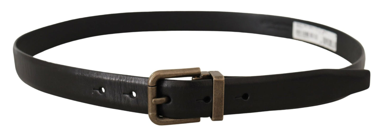 Dolce & Gabbana Black Calf Leather Brushed Brass Box Buckle Belt Dolce & Gabbana