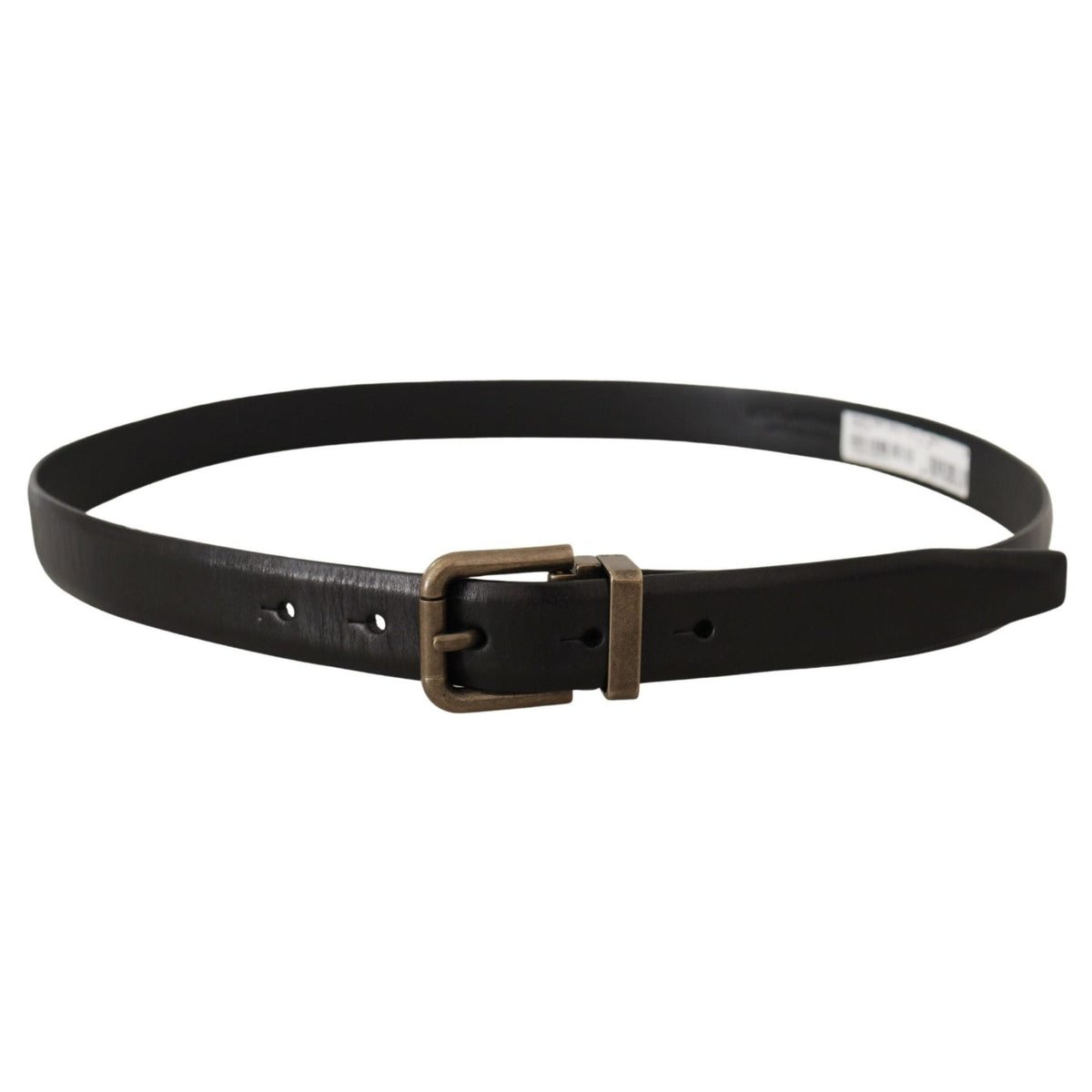 Dolce & Gabbana Black Calf Leather Brushed Brass Box Buckle Belt