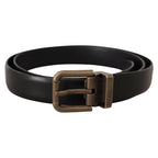 Dolce & Gabbana Black Calf Leather Brushed Brass Box Buckle Belt