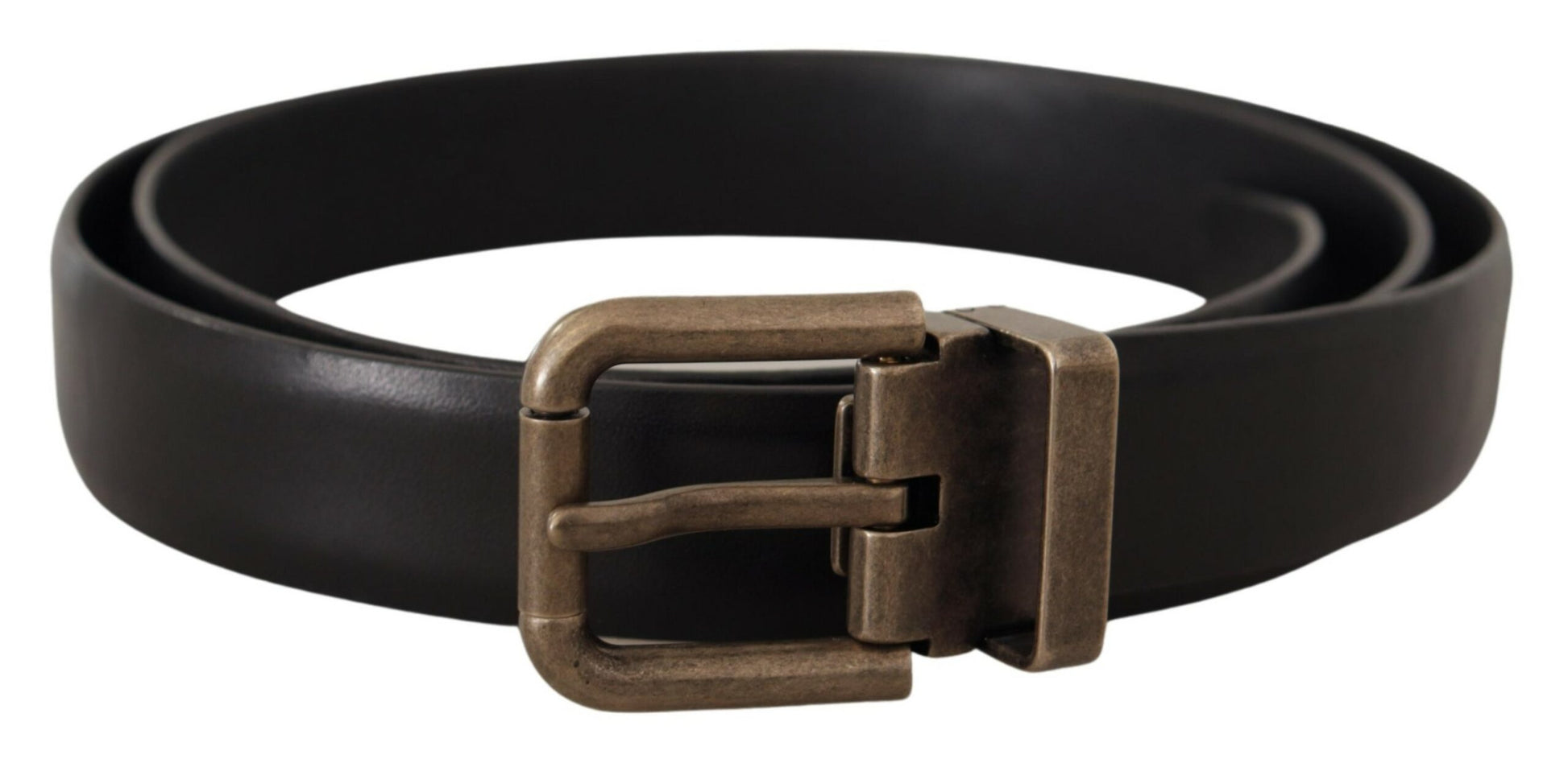Dolce & Gabbana Black Calf Leather Brushed Brass Box Buckle Belt Dolce & Gabbana