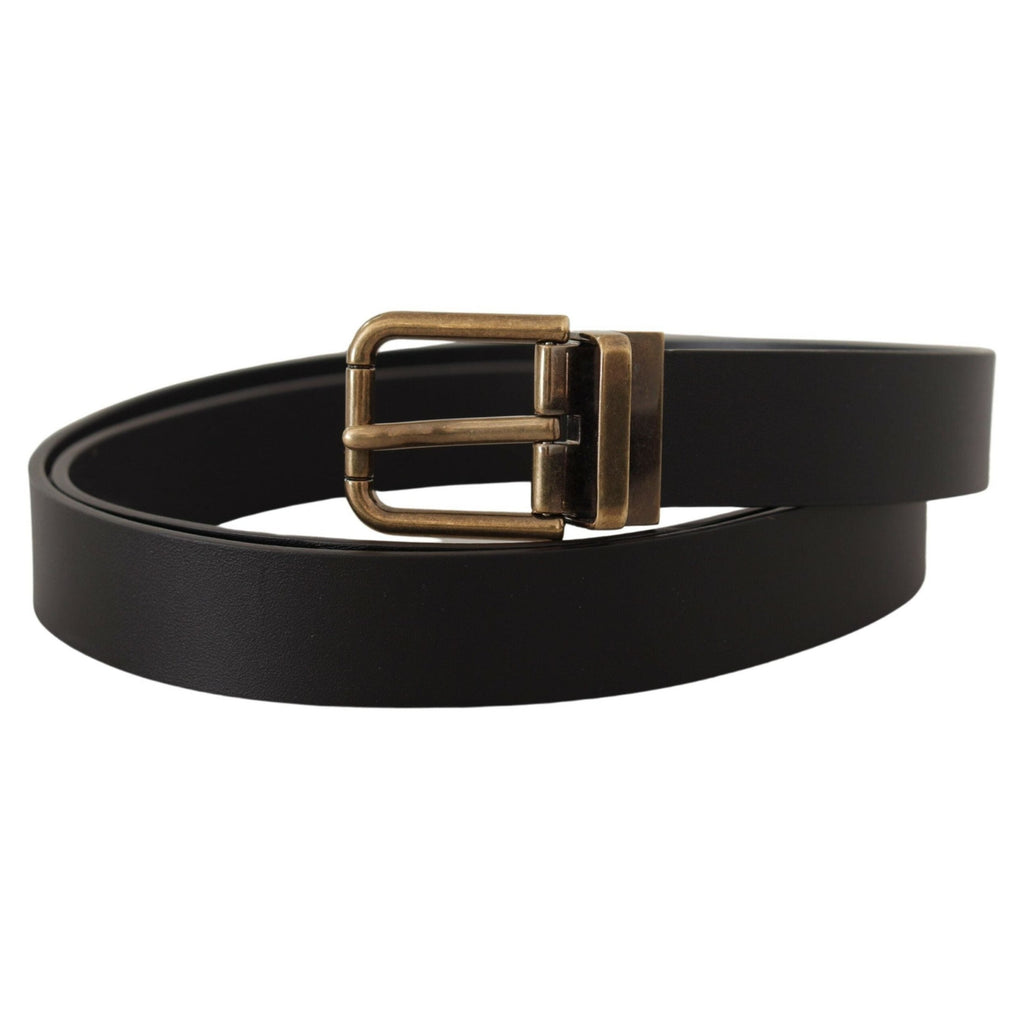 Dolce & Gabbana Black Leather Brass Metal Box Buckle Belt