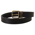 Dolce & Gabbana Black Leather Brass Metal Box Buckle Belt