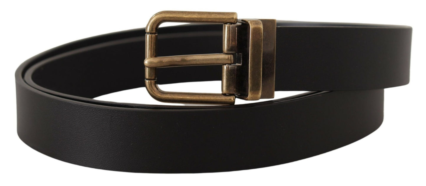 Dolce & Gabbana Black Leather Brass Metal Box Buckle Belt Dolce & Gabbana