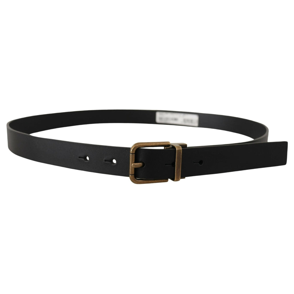Dolce & Gabbana Black Leather Brass Metal Box Buckle Belt