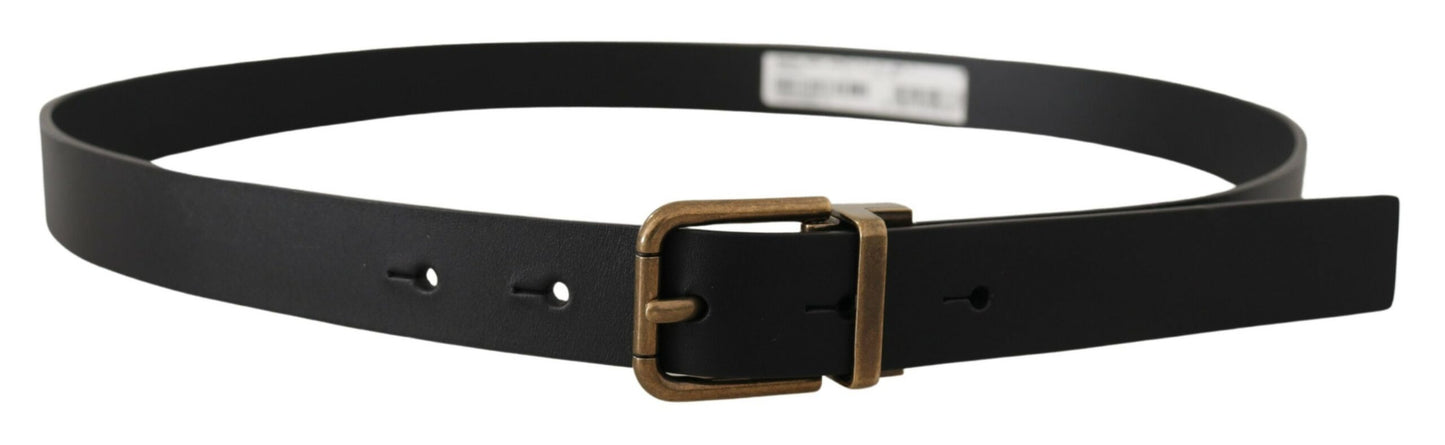 Dolce & Gabbana Black Leather Brass Metal Box Buckle Belt Dolce & Gabbana