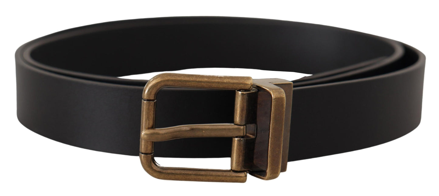 Dolce & Gabbana Black Leather Brass Metal Box Buckle Belt Dolce & Gabbana