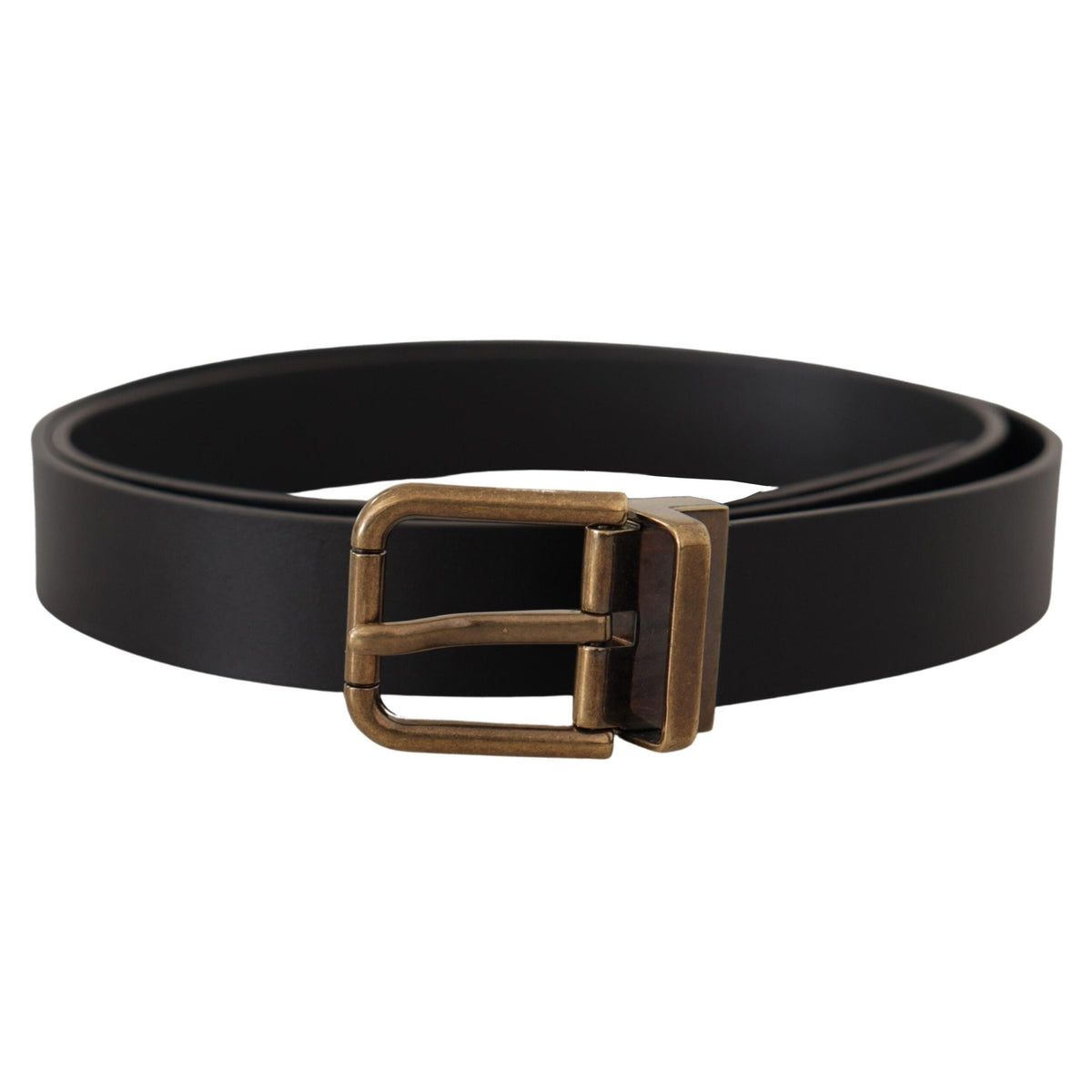 Dolce & Gabbana Black Leather Brass Metal Box Buckle Belt