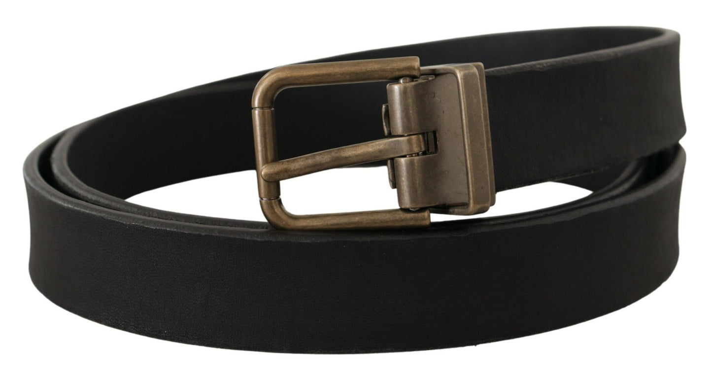 Dolce & Gabbana Black Leather Brass Metal Grain Buckle Classic Belt Dolce & Gabbana