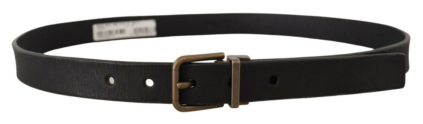 Dolce & Gabbana Black Leather Brass Metal Grain Buckle Classic Belt Dolce & Gabbana