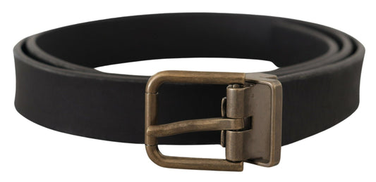 Dolce & Gabbana Black Leather Brass Metal Grain Buckle Classic Belt Dolce & Gabbana