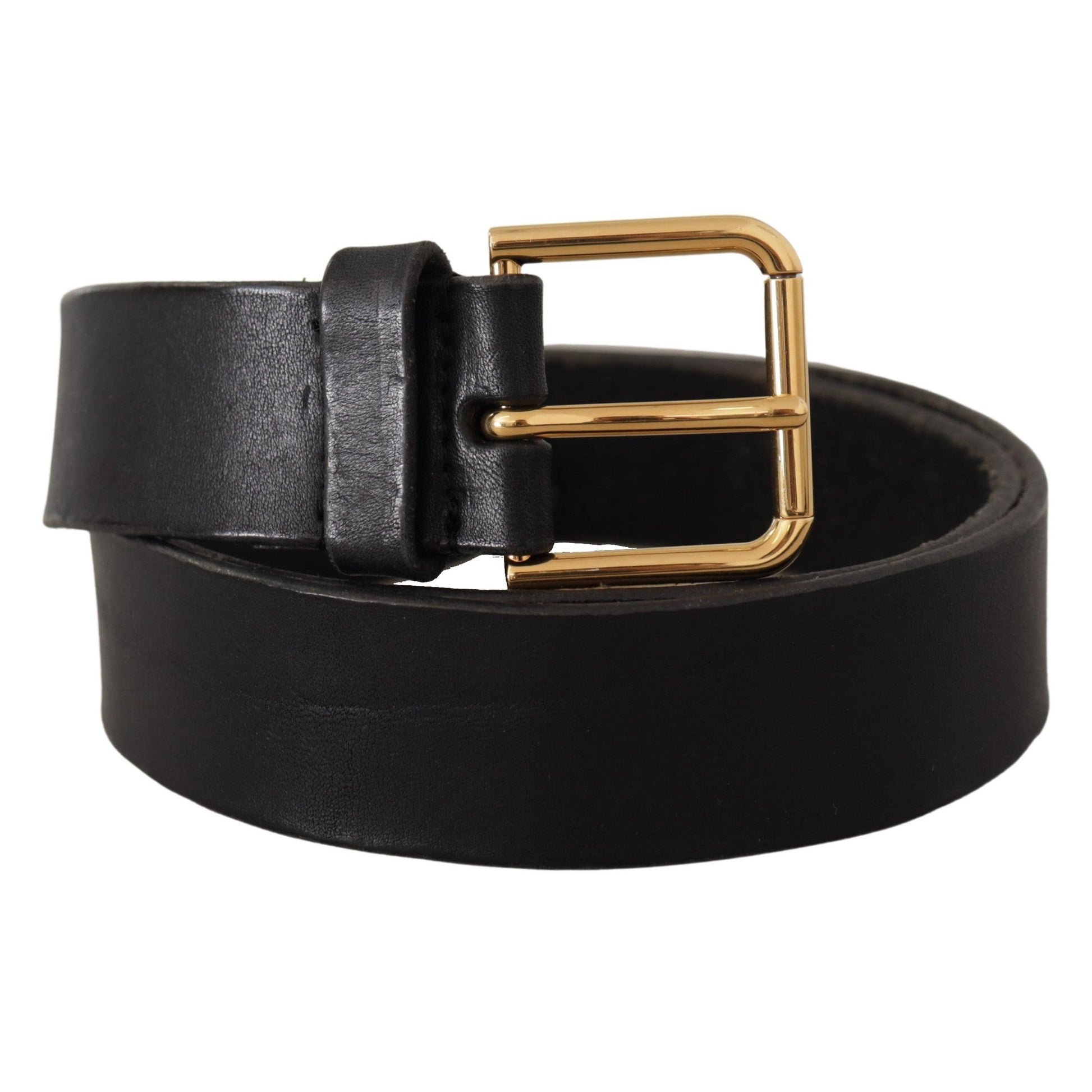 Dolce & Gabbana Black Leather Gold Tone Logo Metal Buckle Belt Dolce & Gabbana
