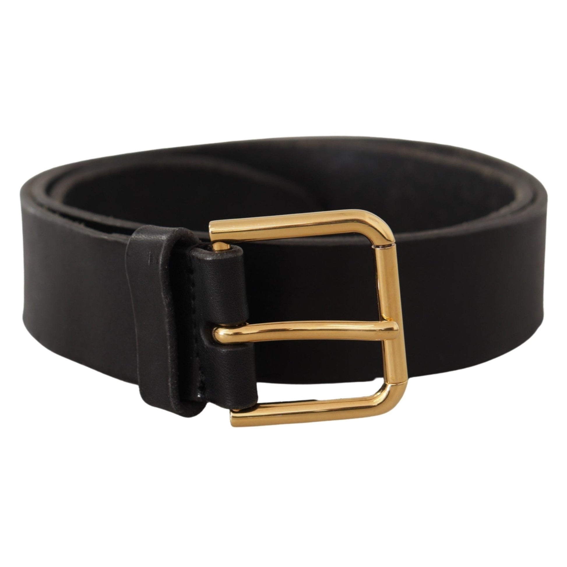 Dolce & Gabbana Black Leather Gold Tone Logo Metal Buckle Belt Dolce & Gabbana