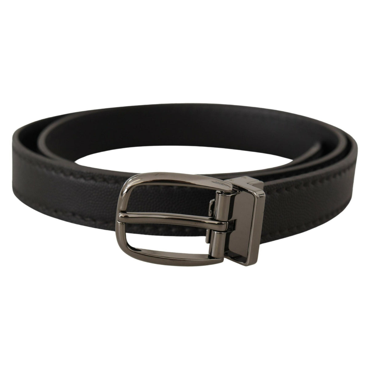 Dolce & Gabbana Black Leather Metal Logo Buckle Belt