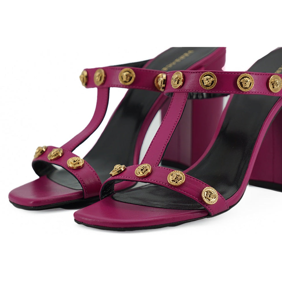 Versace Elegant Purple Calf Leather High Sandals Versace