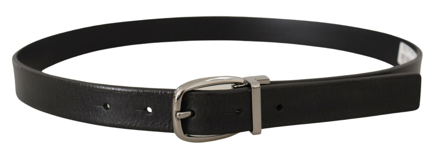 Dolce & Gabbana Black Leather Silver Chrome Metal Logo Buckle Belt Dolce & Gabbana