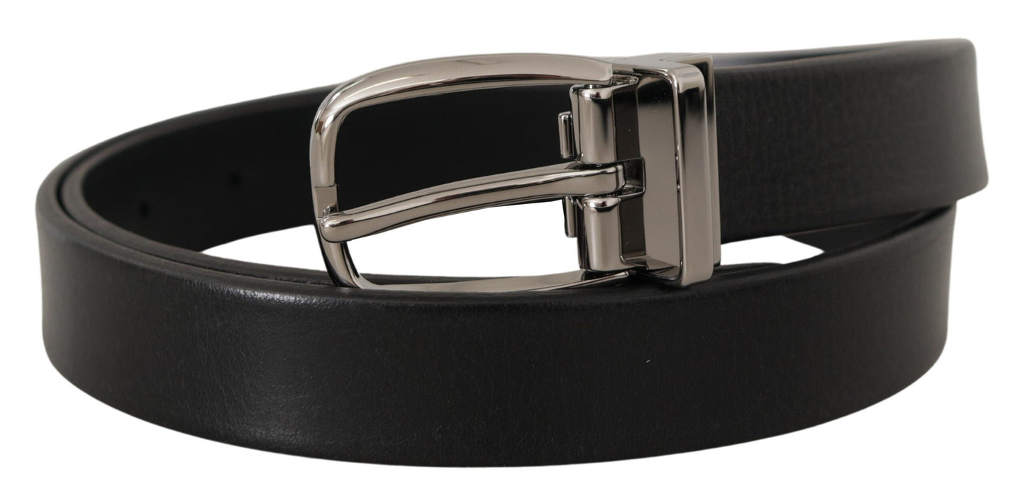 Dolce & Gabbana Black Leather Silver Chrome Metal Logo Buckle Belt Dolce & Gabbana
