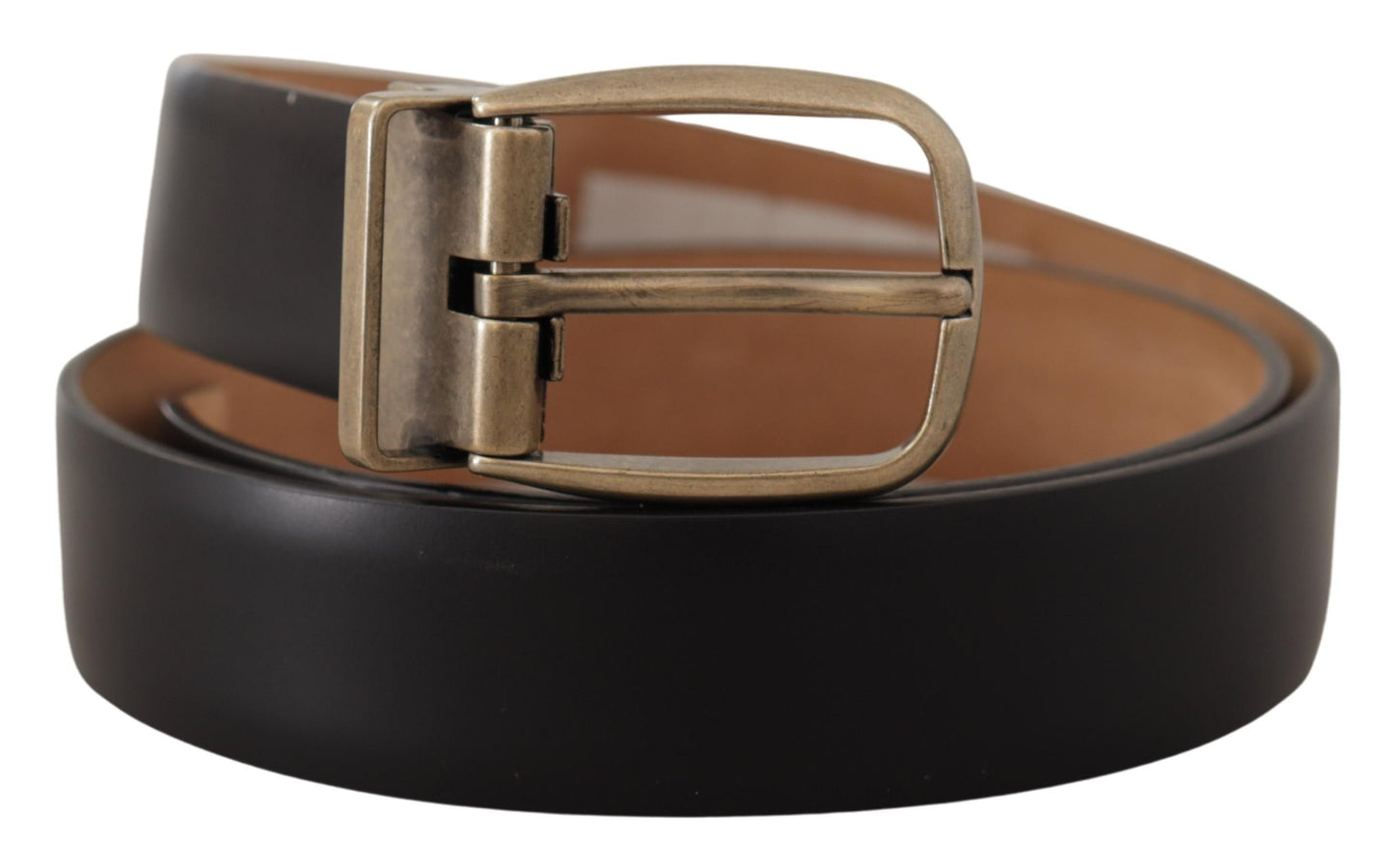 Dolce & Gabbana Black Brown Backend Leather Vintage Metal Buckle Belt Dolce & Gabbana