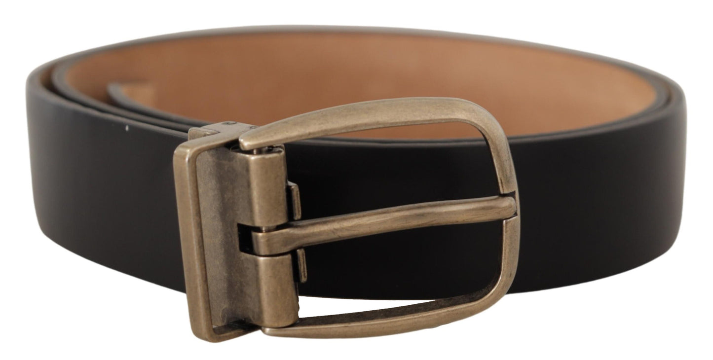 Dolce & Gabbana Black Brown Backend Leather Vintage Metal Buckle Belt Dolce & Gabbana
