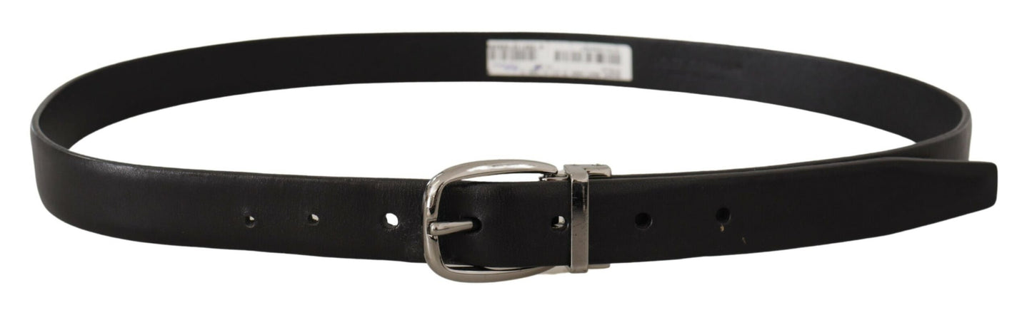 Dolce & Gabbana Black Leather Chrome Logo Metal Buckle Belt Dolce & Gabbana
