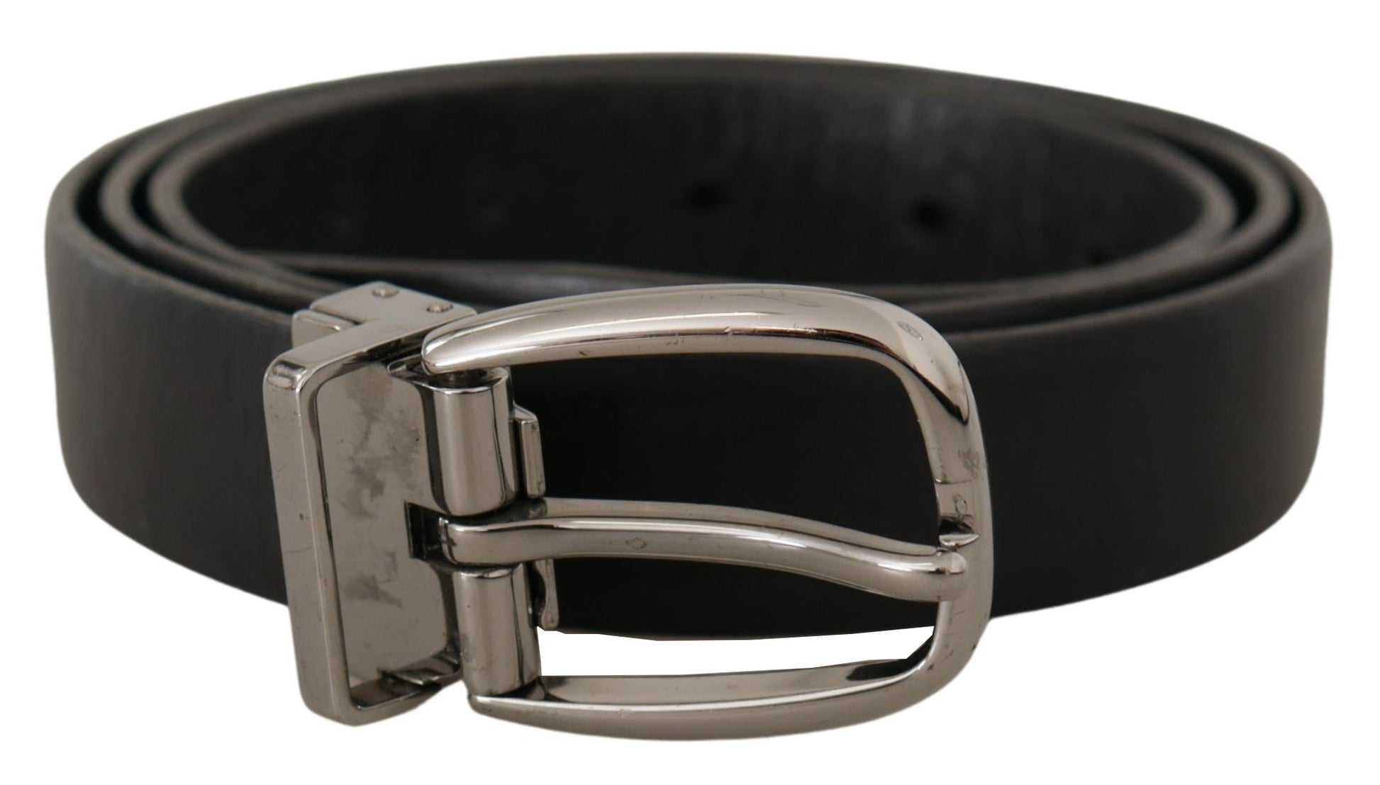 Dolce & Gabbana Black Leather Chrome Logo Metal Buckle Belt Dolce & Gabbana