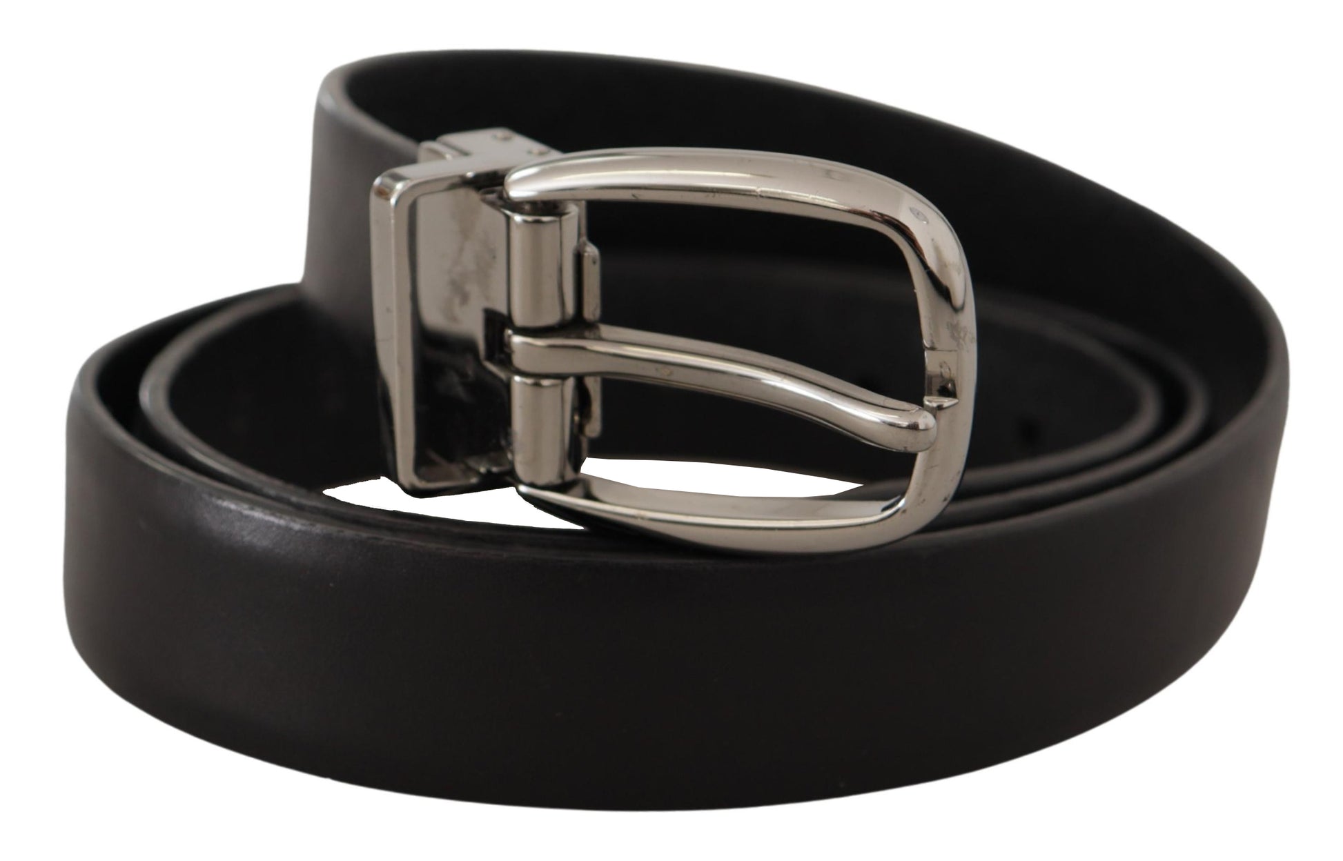 Dolce & Gabbana Black Leather Chrome Logo Metal Buckle Belt Dolce & Gabbana