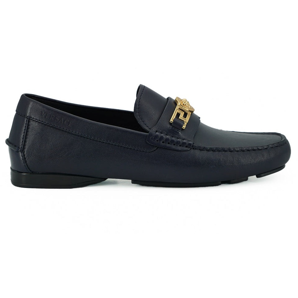 Versace Elegant Navy Blue Calf Leather Loafers Versace