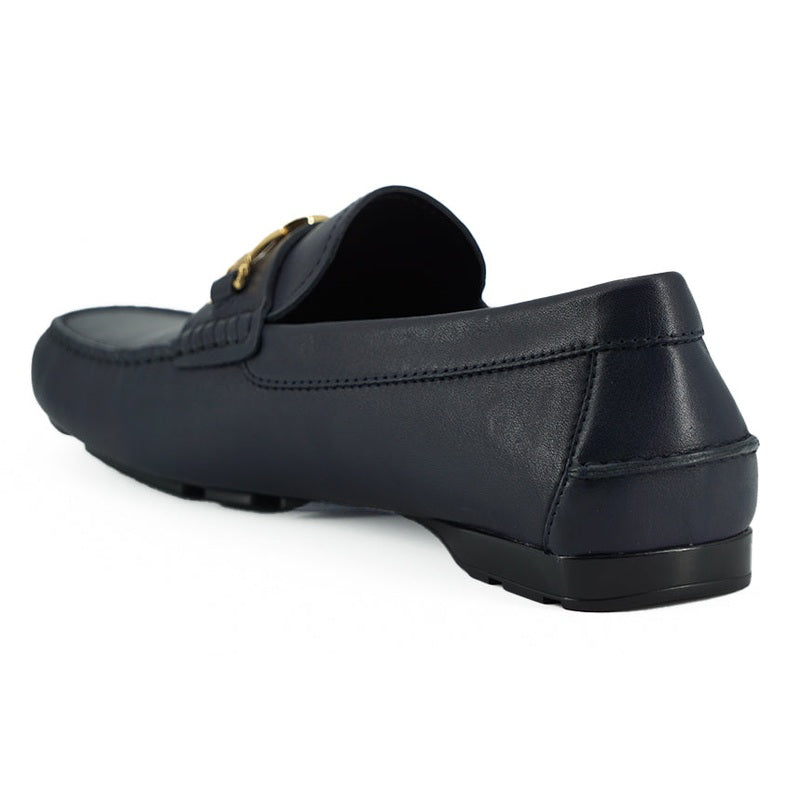 Versace Elegant Navy Blue Calf Leather Loafers Versace