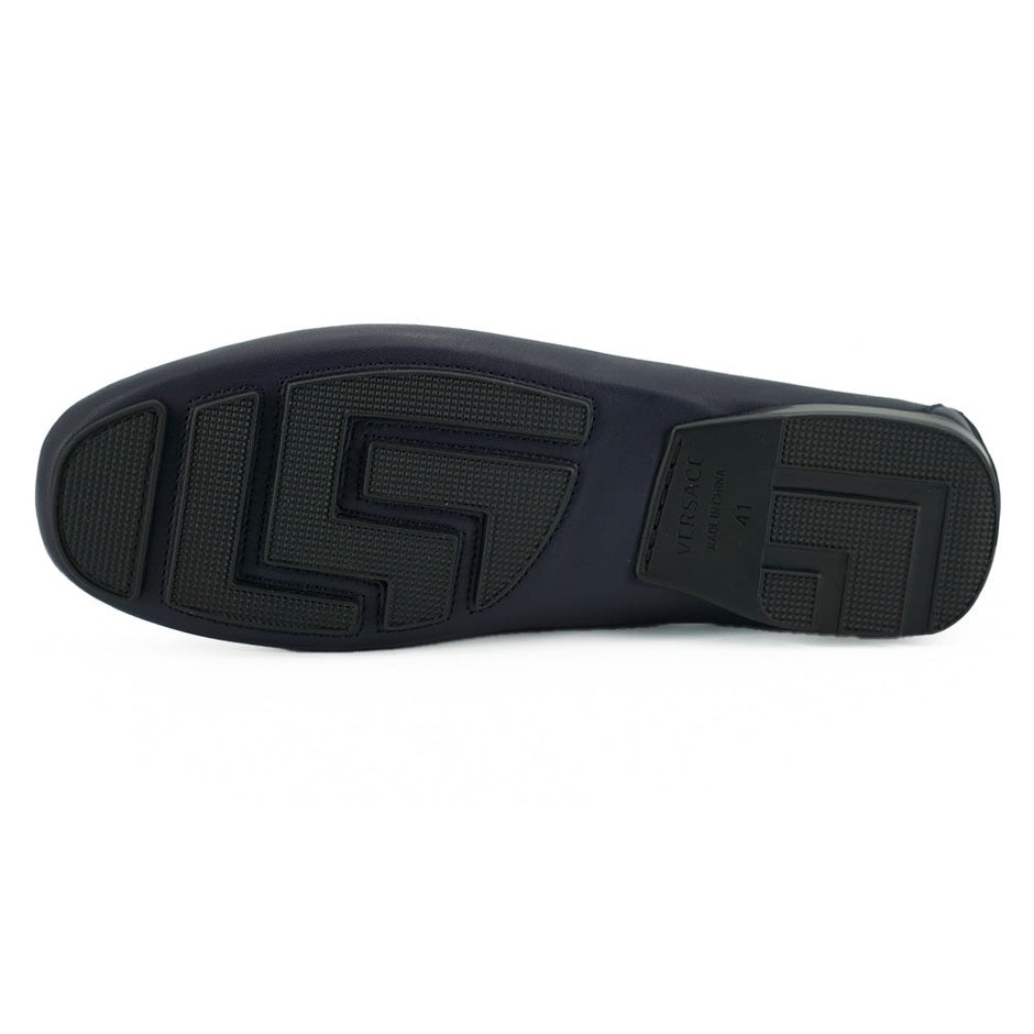 Versace Elegant Navy Blue Calf Leather Loafers Versace
