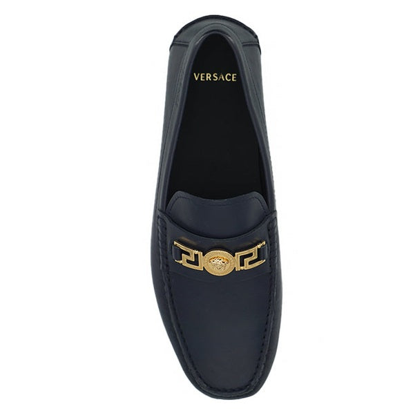 Versace Elegant Navy Blue Calf Leather Loafers Versace
