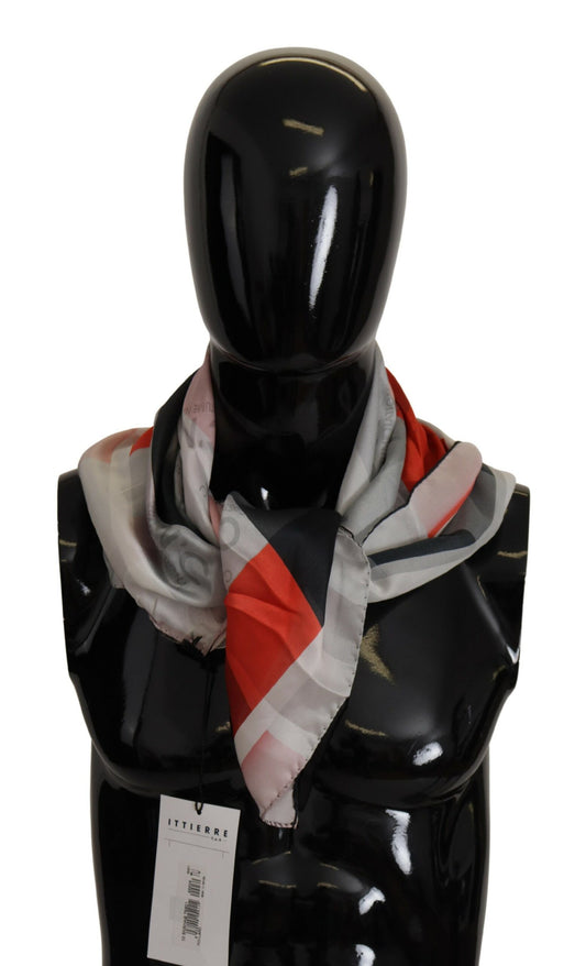Costume National Gray Red Silk Shawl Foulard Wrap Scarf Costume National
