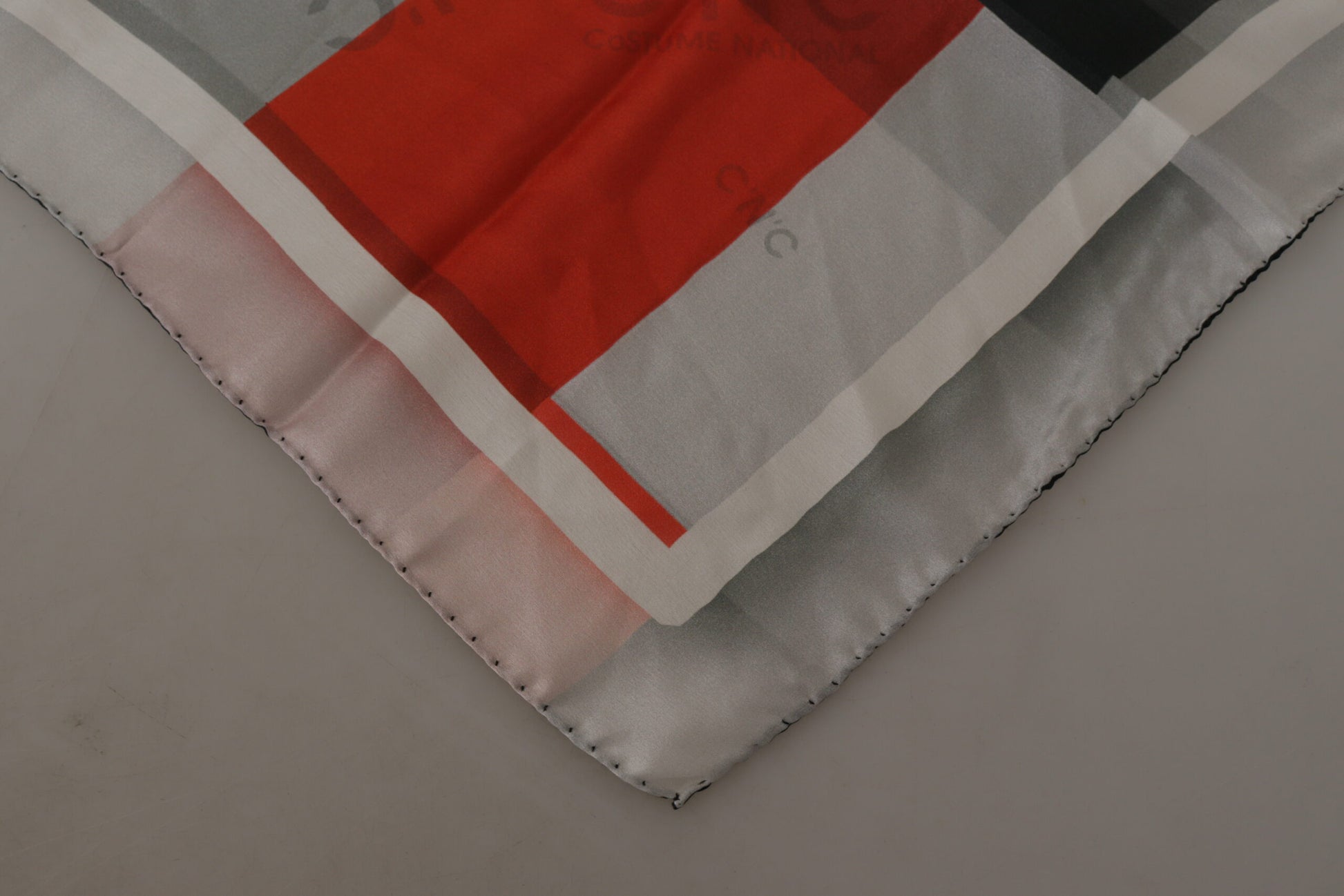 Costume National Gray Red Silk Shawl Foulard Wrap Scarf Costume National