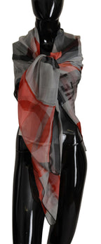 Costume National Gray Red Shawl Foulard Wrap Scarf