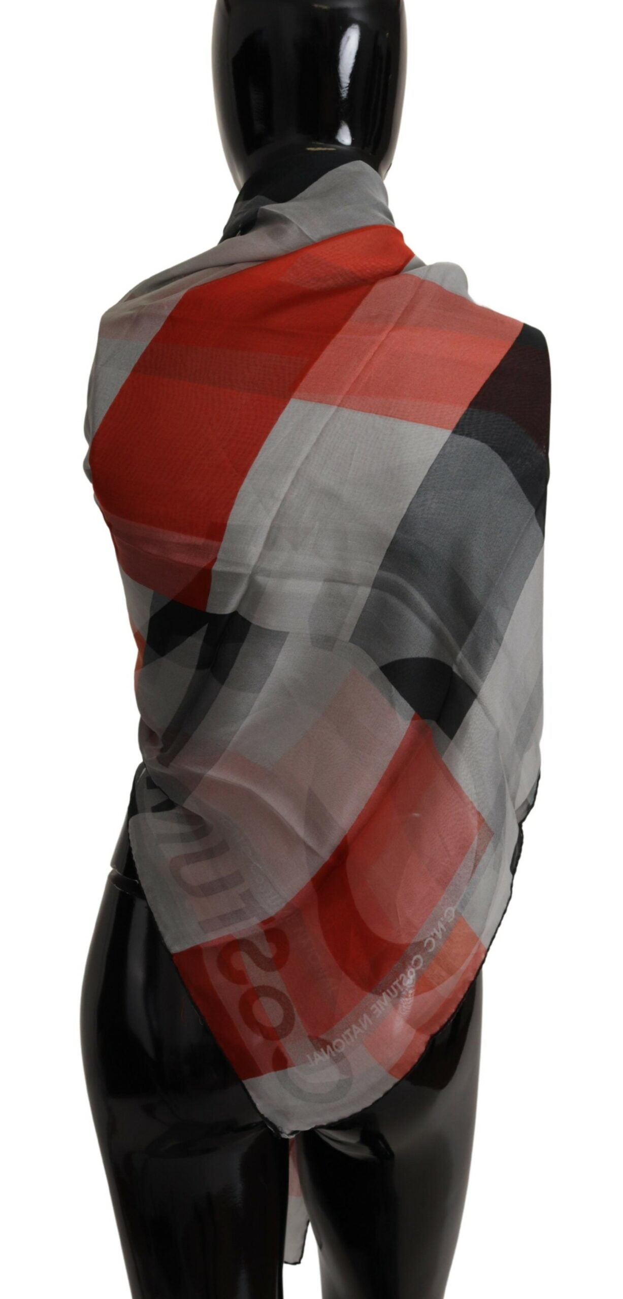 Costume National Gray Red Shawl Foulard Wrap Scarf Costume National
