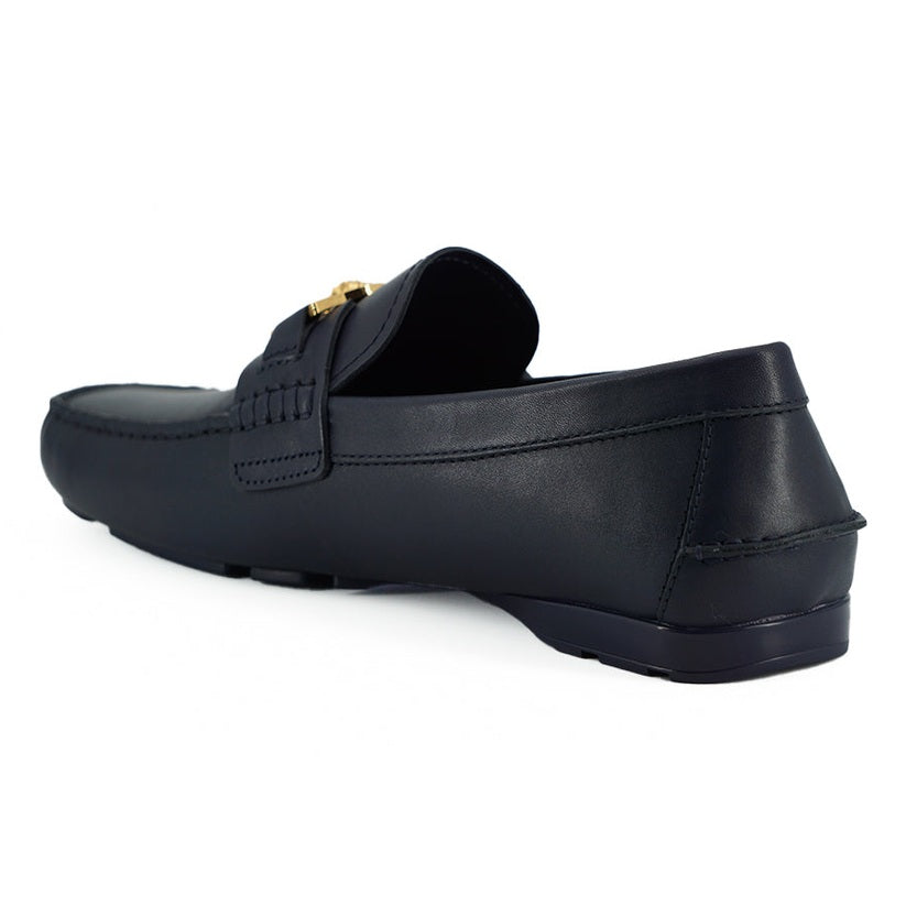 Versace Elegant Navy Blue Calf Leather Loafers Versace