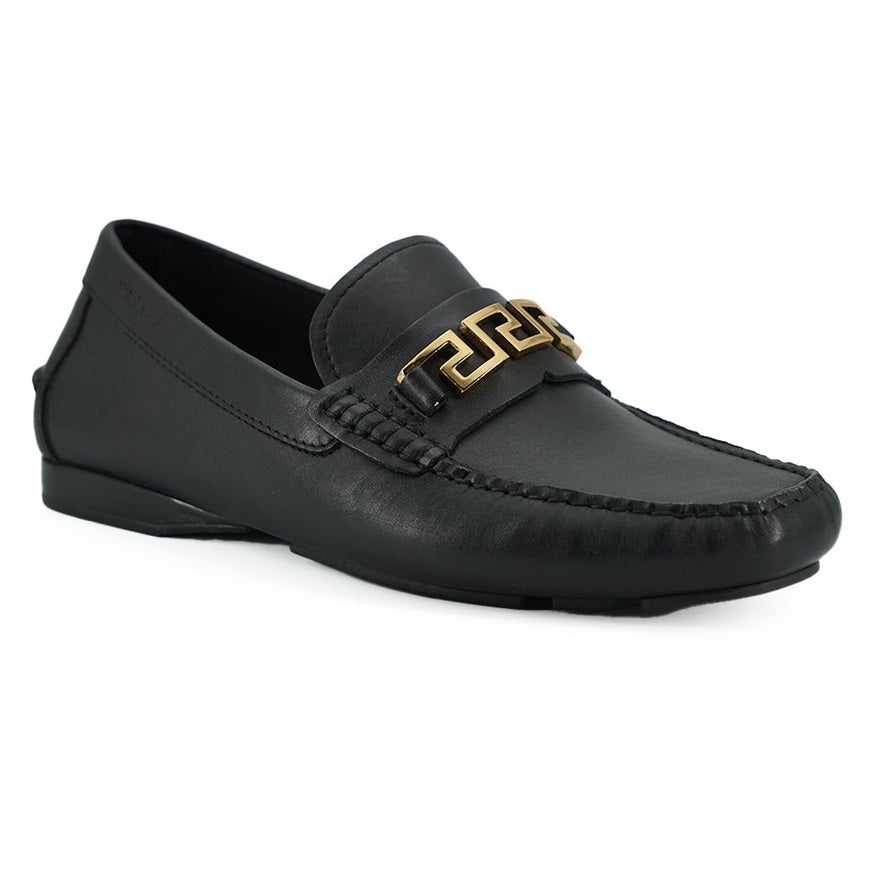Versace Elegant Black Calf Leather Men's Loafers Versace