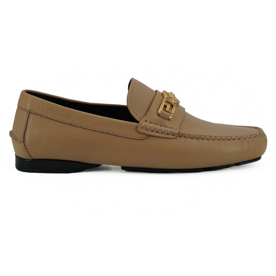 Versace Exquisite Medusa Gold-Tone Leather Loafers Versace