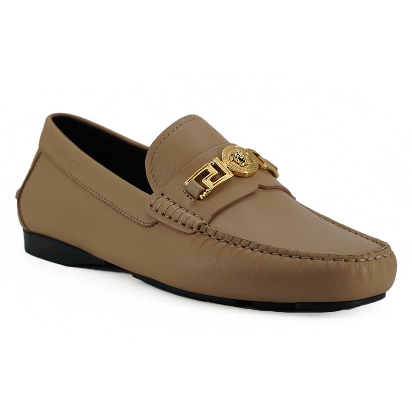 Versace Exquisite Medusa Gold-Tone Leather Loafers Versace