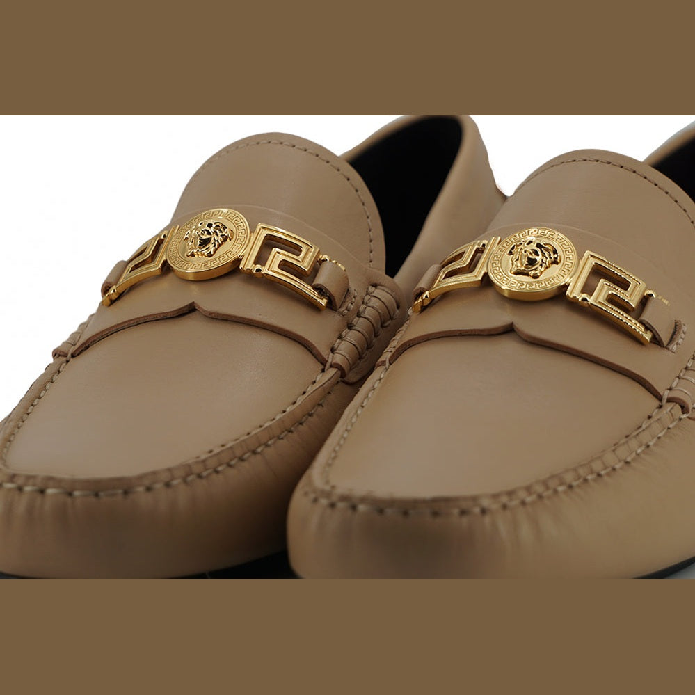 Versace Exquisite Medusa Gold-Tone Leather Loafers Versace