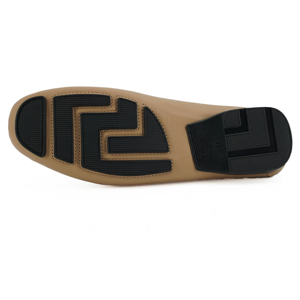 Versace Exquisite Medusa Gold-Tone Leather Loafers Versace