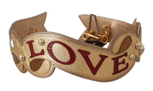 Dolce & Gabbana Gold Leather LOVE Patch Bag Shoulder Strap Dolce & Gabbana