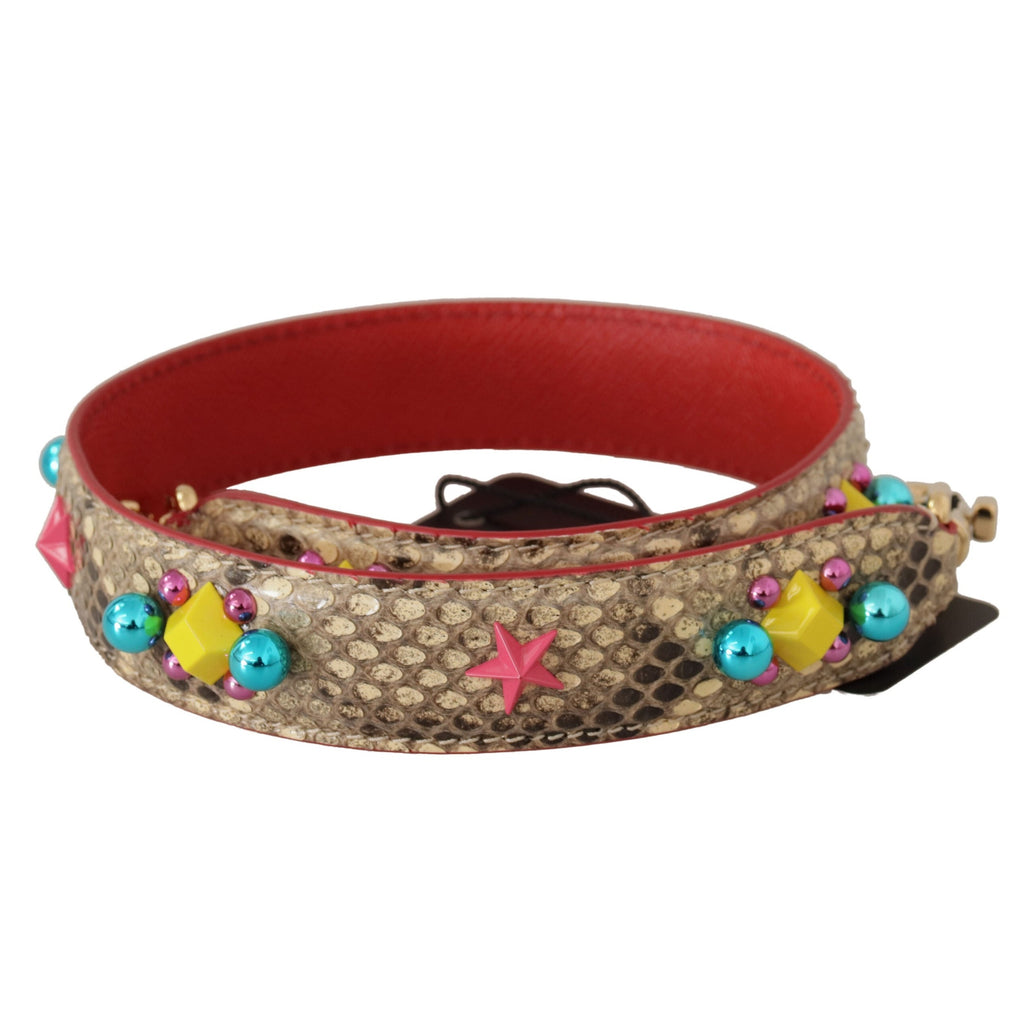 Dolce & Gabbana Beige Python Leather Crystals Shoulder Strap