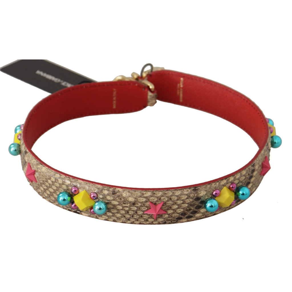 Dolce & Gabbana Beige Python Leather Crystals Shoulder Strap