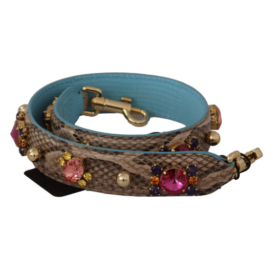 Dolce & Gabbana Brown Exotic Leather Crystals Shoulder Strap Dolce & Gabbana