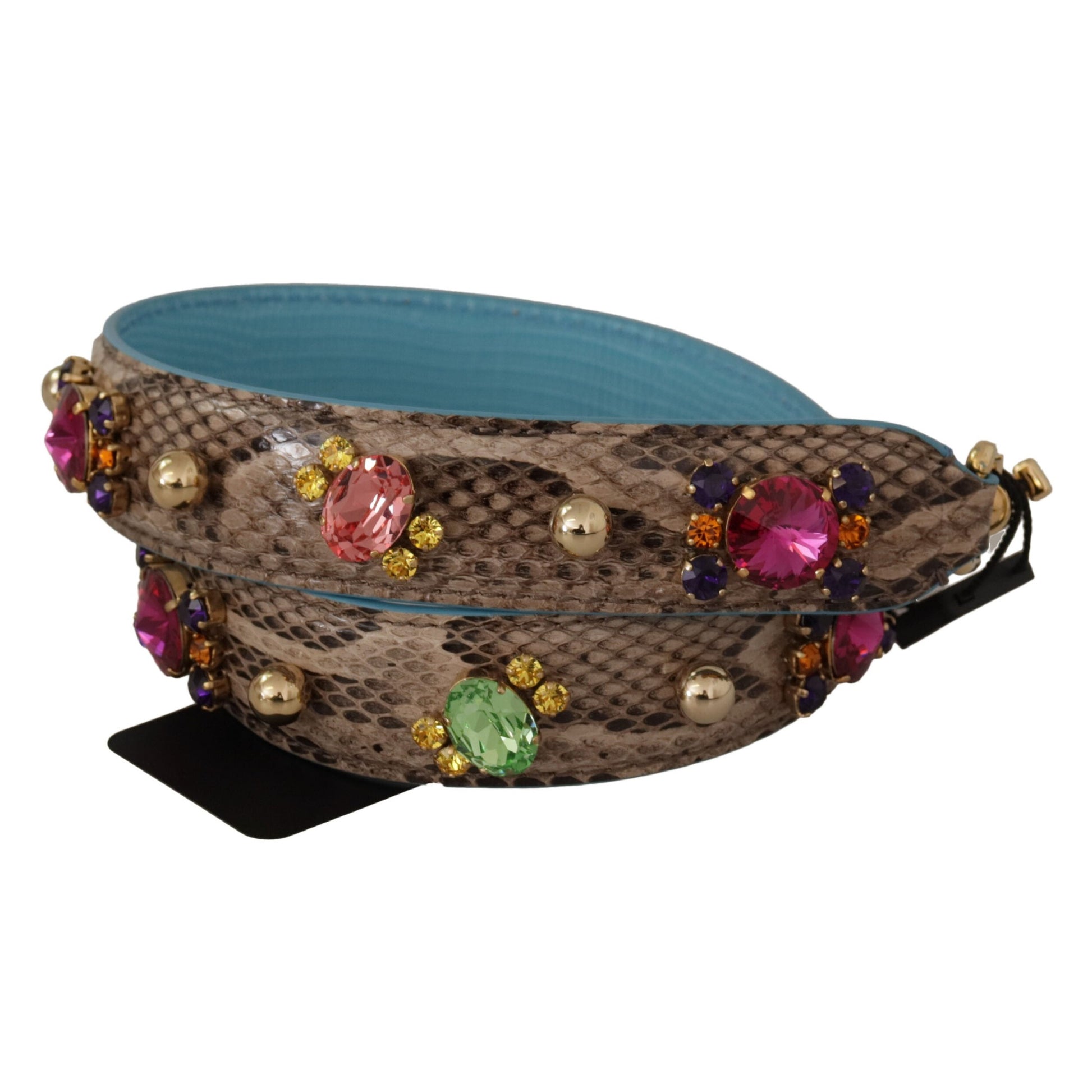 Dolce & Gabbana Brown Exotic Leather Crystals Shoulder Strap Dolce & Gabbana