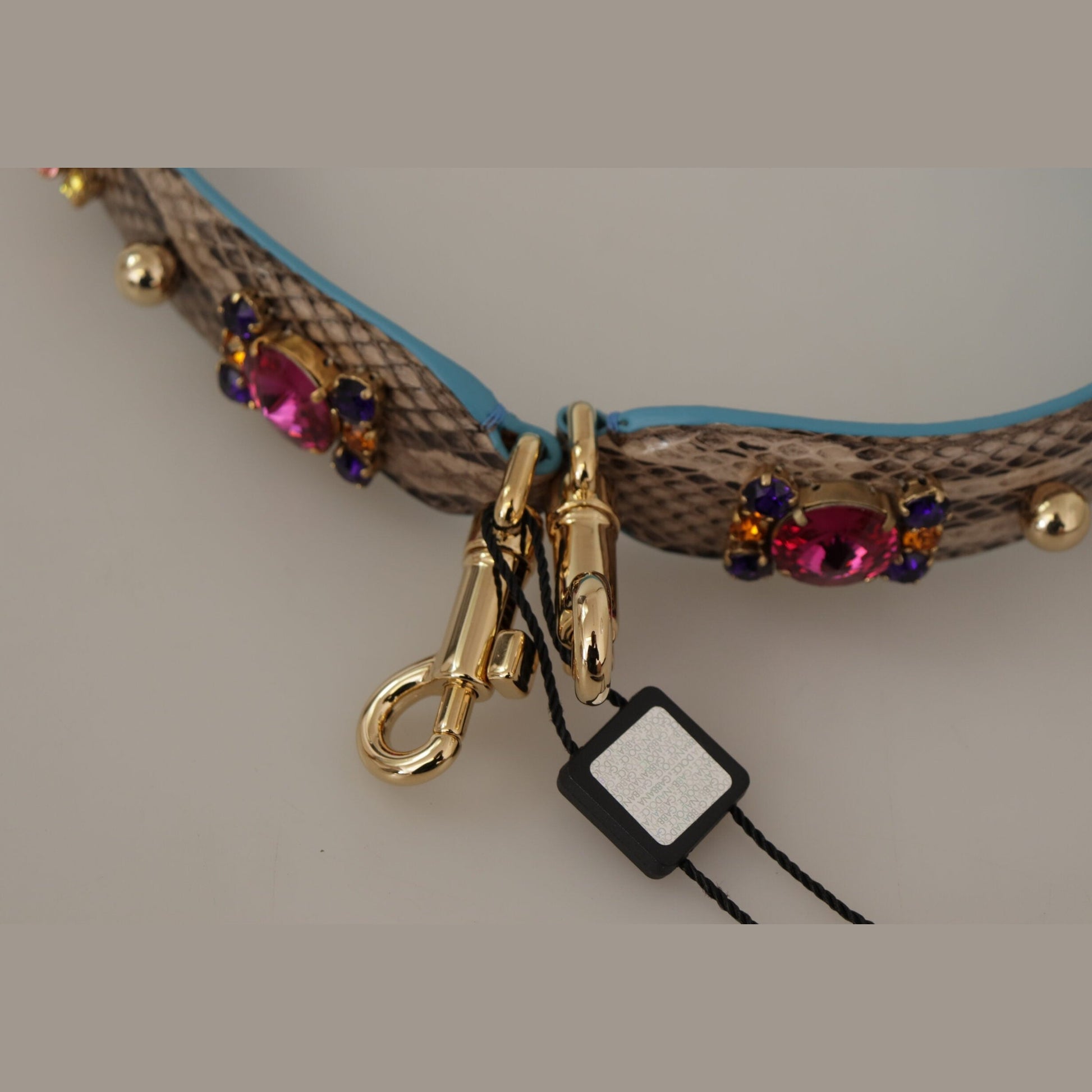 Dolce & Gabbana Brown Exotic Leather Crystals Shoulder Strap Dolce & Gabbana