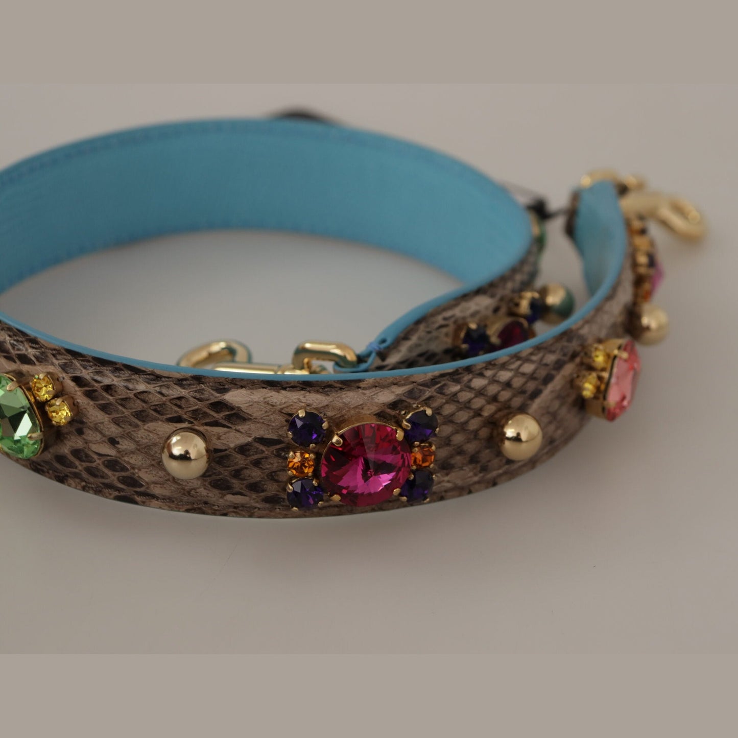 Dolce & Gabbana Brown Exotic Leather Crystals Shoulder Strap Dolce & Gabbana