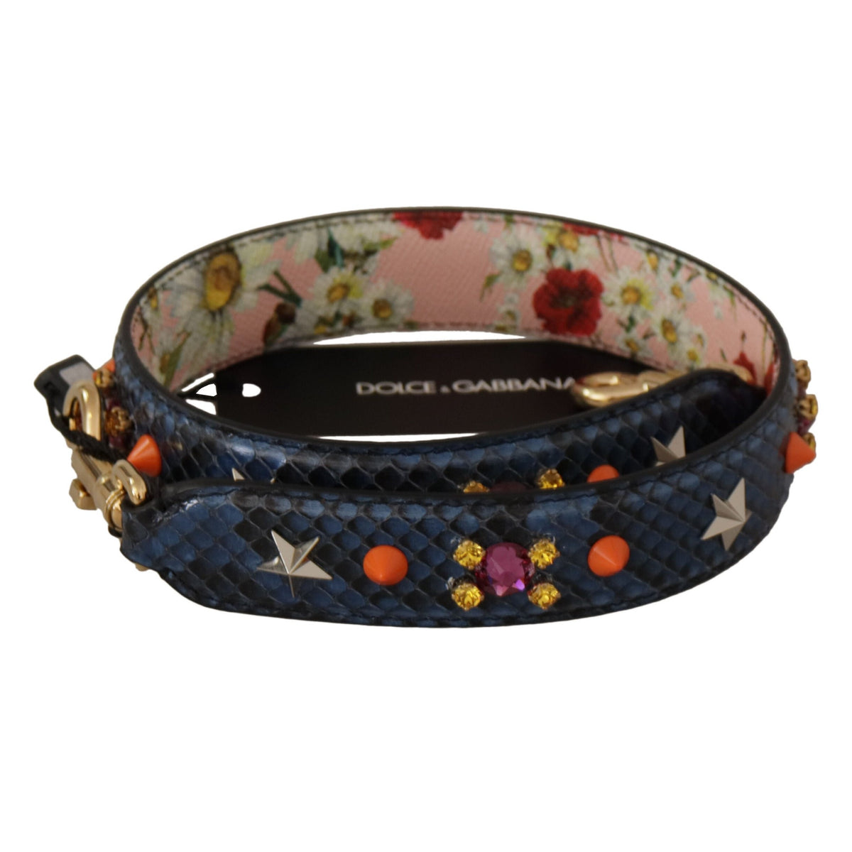 Dolce & Gabbana Blue Exotic Leather Crystals Reversible Shoulder Strap