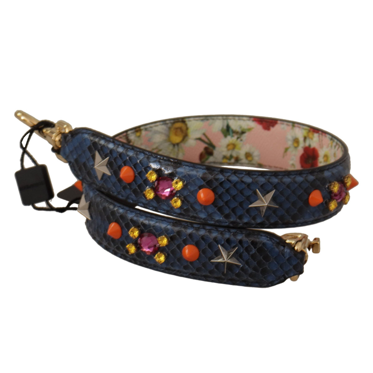 Dolce & Gabbana Blue Exotic Leather Crystals Reversible Shoulder Strap